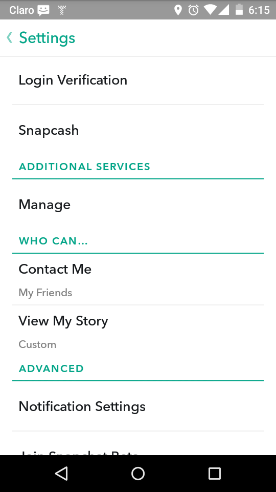 snapchat settings