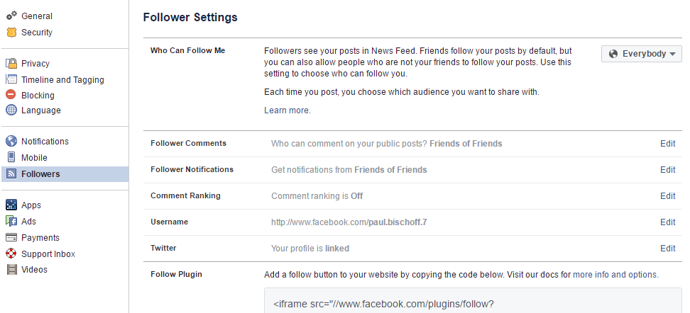 facebook follower settings
