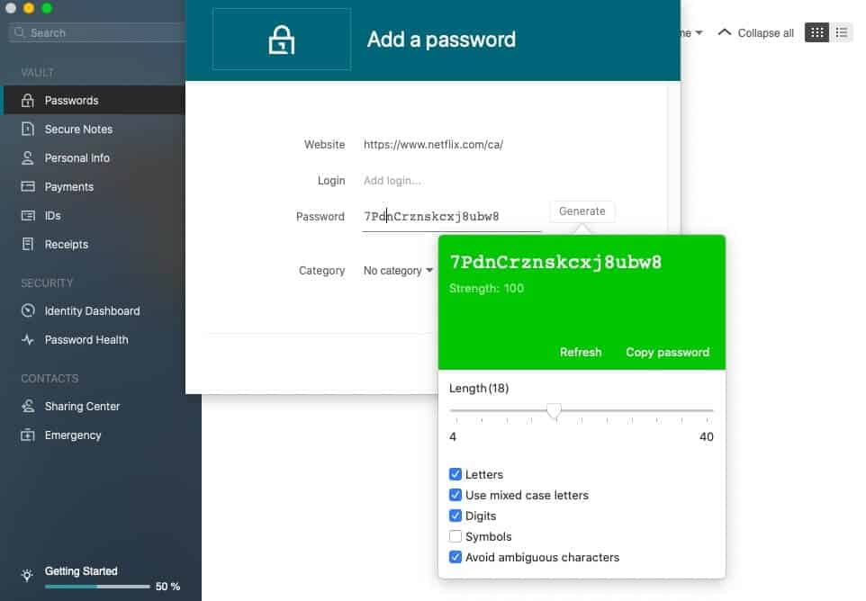 Generating a password.