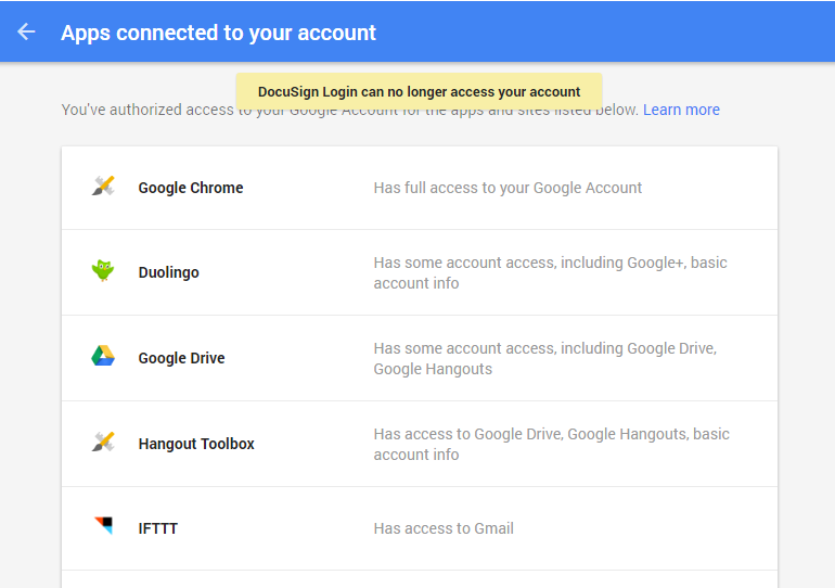 google apps connected to your account