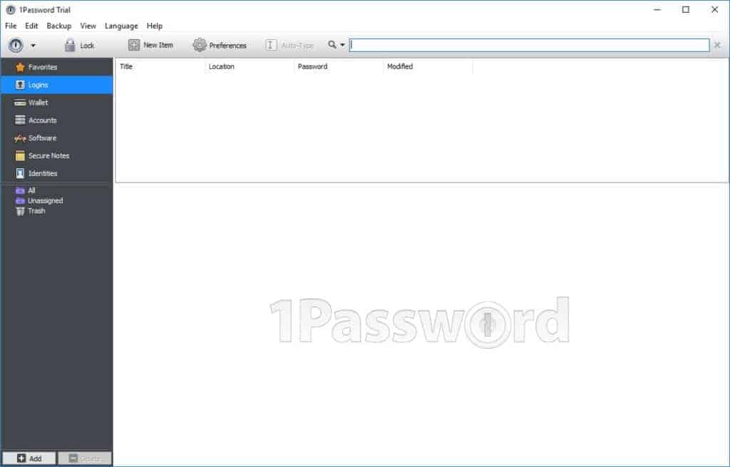 1Password interface