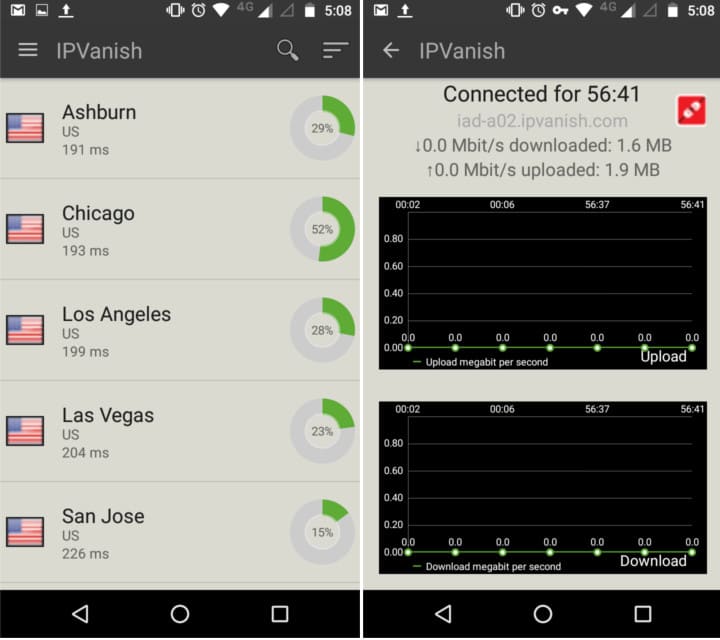 IPVanish android server location 