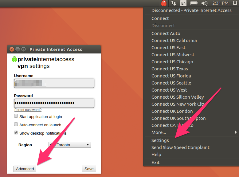Start Private Internet Access VPN for Linux