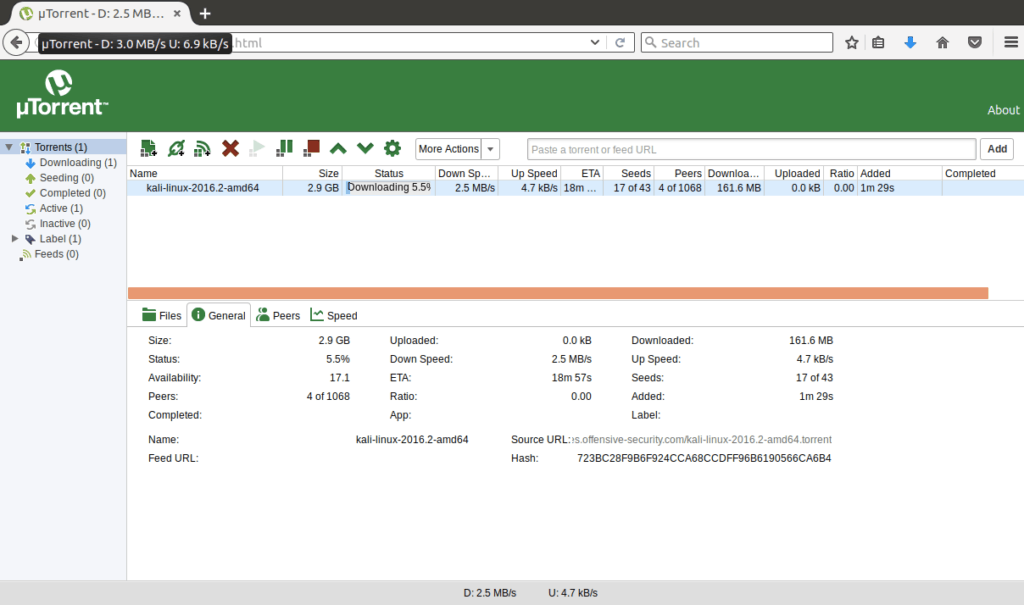uTorrent for Linux downloading