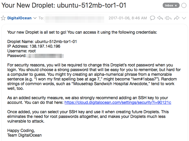 Digital Ocean confirmation email