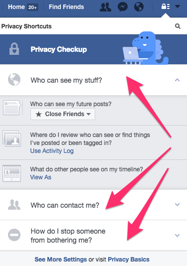 Facebook lock icon selections