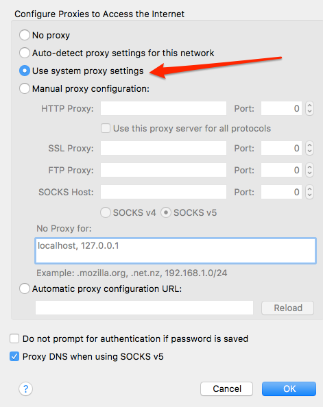 Firefox use system proxy