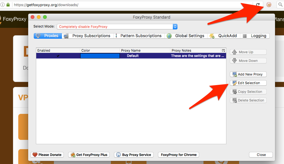 FoxyProxy Firefox main window