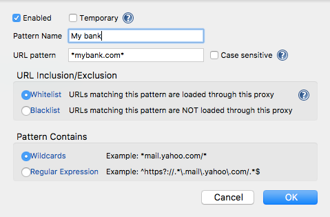 FoxyProxy URL patterns