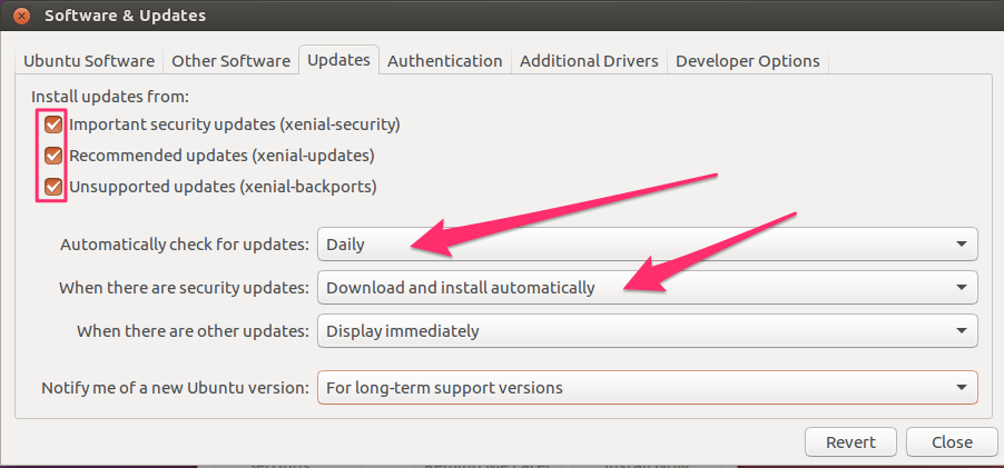 Gnome update preferences settings