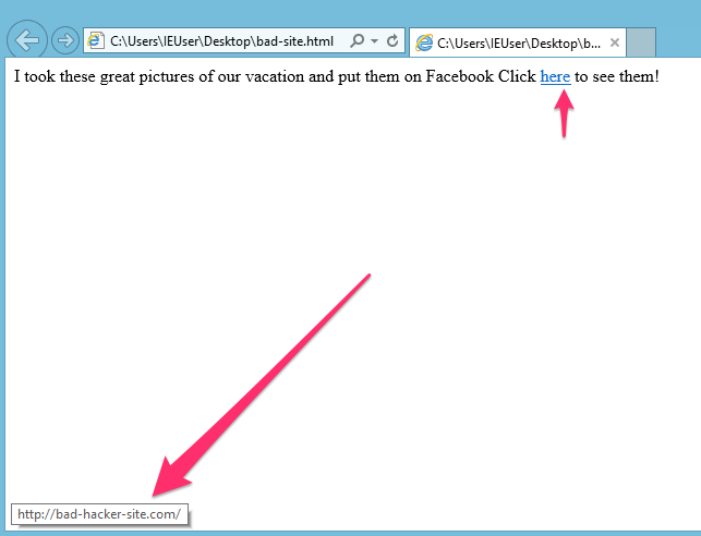 Internet Explorer URL hover bad