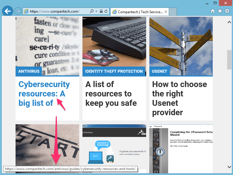 Internet Explorer URL hover