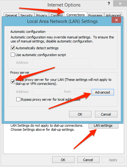 Internet Explorer network settings