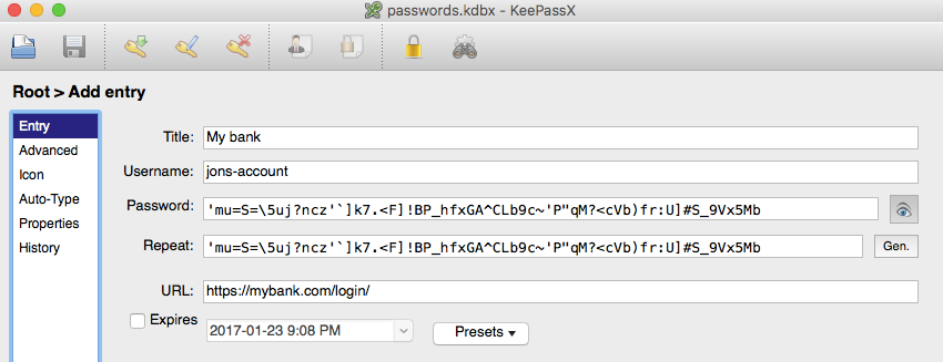Keepass entry