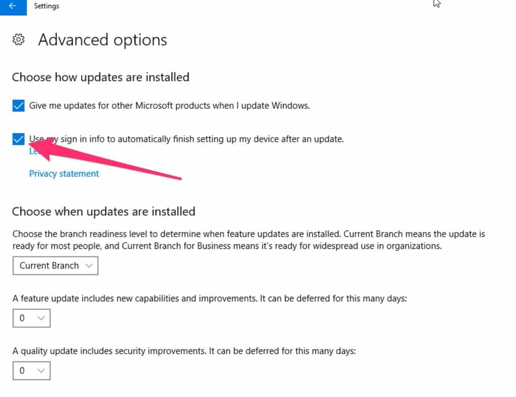 MS 10 advanced updates preferences