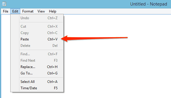 Notepad edit menu