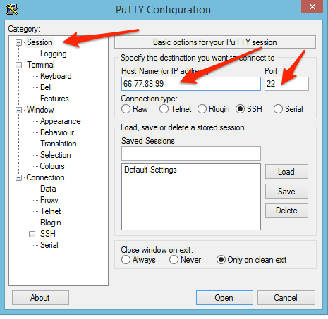 PuTTY Session