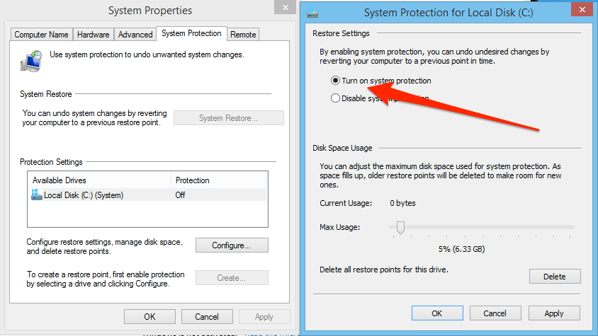 Windows enable system restore