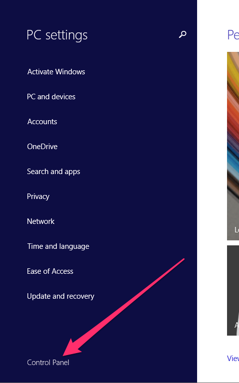 Windows select control panel