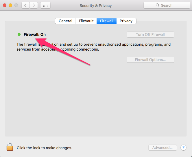 macOS firewall configuration