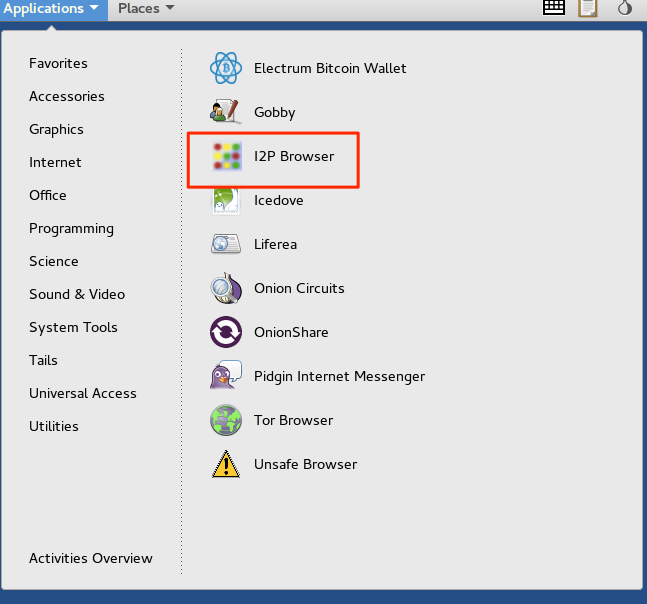 tails i2p browser menu option