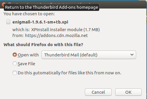 Thunderbird Enigmail download options