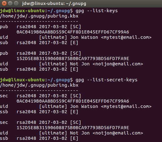Ubuntu GPG list keys command line