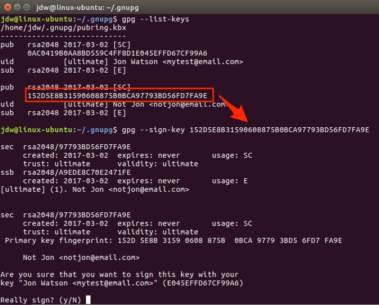 Ubuntu GPG sign key command line