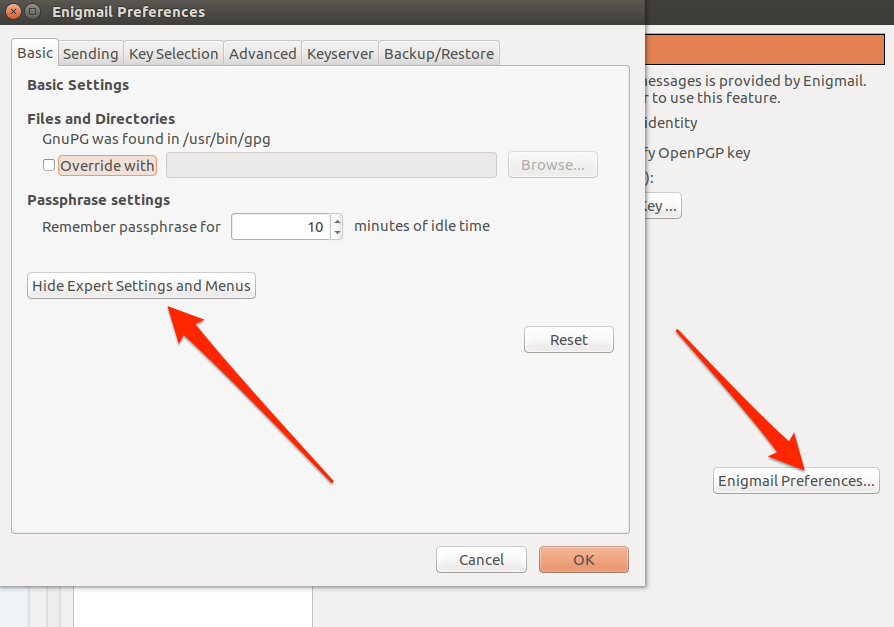 Ubuntu engimail basic preferences options