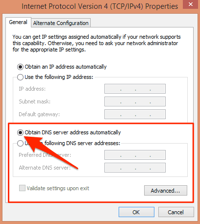 Windows IP DNS settings