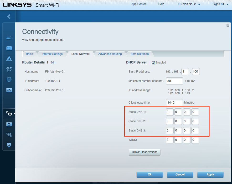 router 2 DNS settings