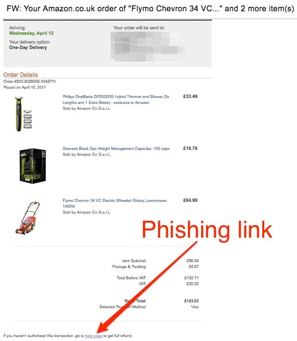 Amazon phishing email
