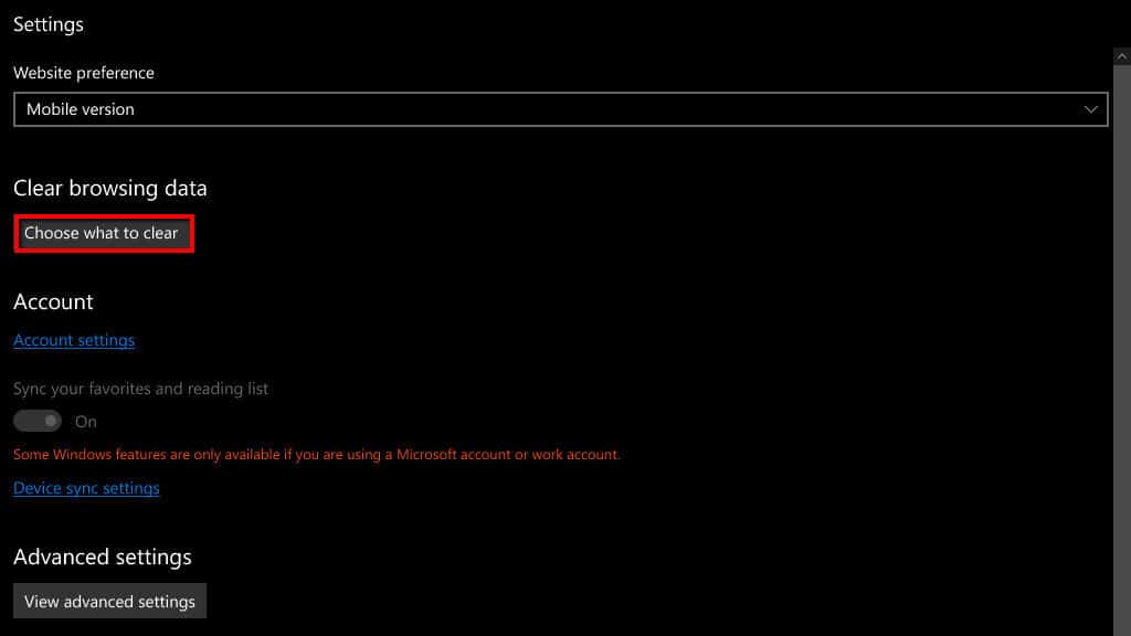 choose clear cookies windows mobile