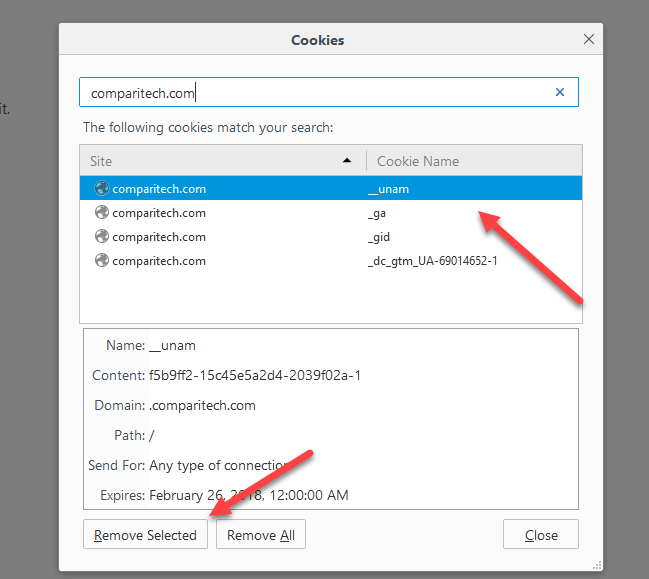 FireFox Search Clear Cookies Screenshot