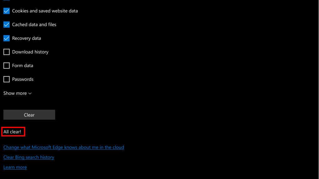 windows 10 mobile all clear