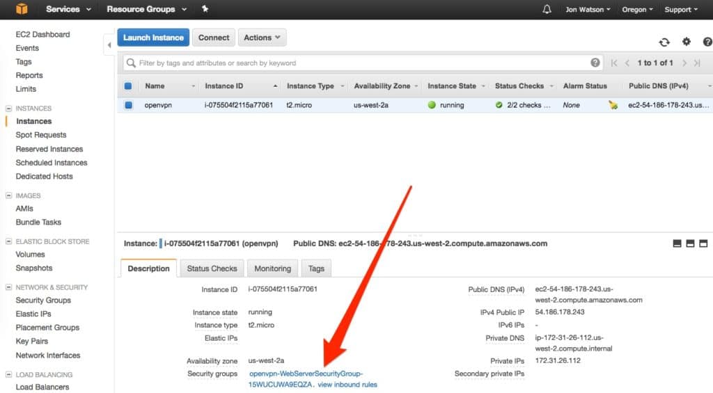 AWS security group link