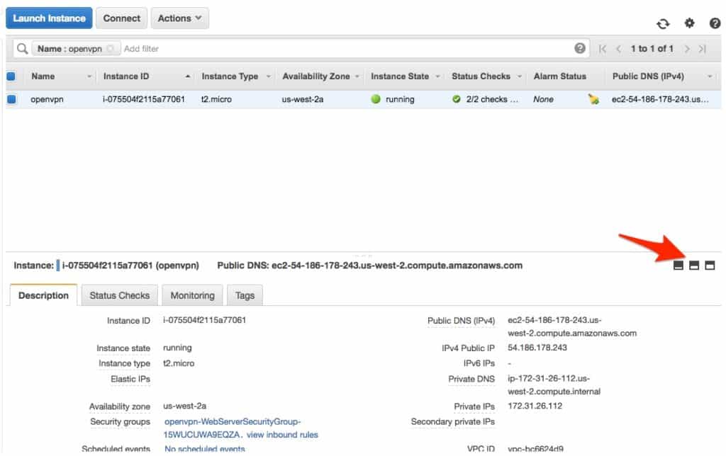 EC2 Management Console - running