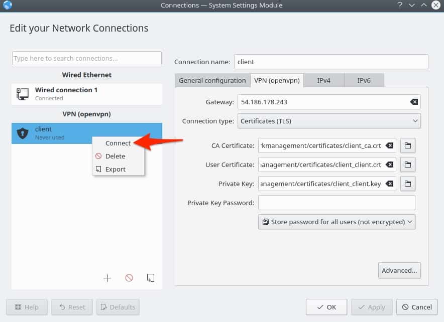 Kubuntu connect to VPN