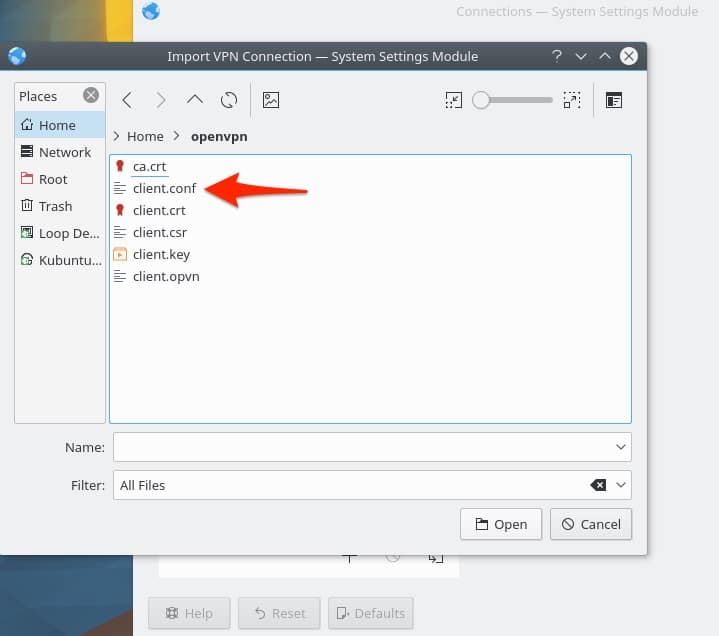 Kubuntu select client.conf