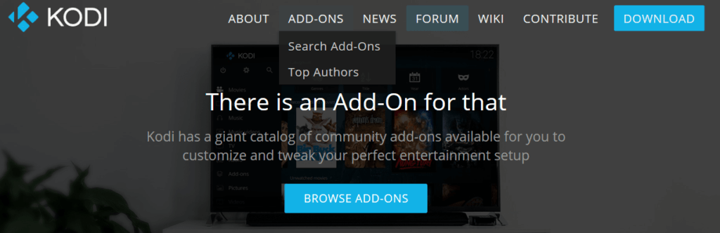 The Kodi homepage.