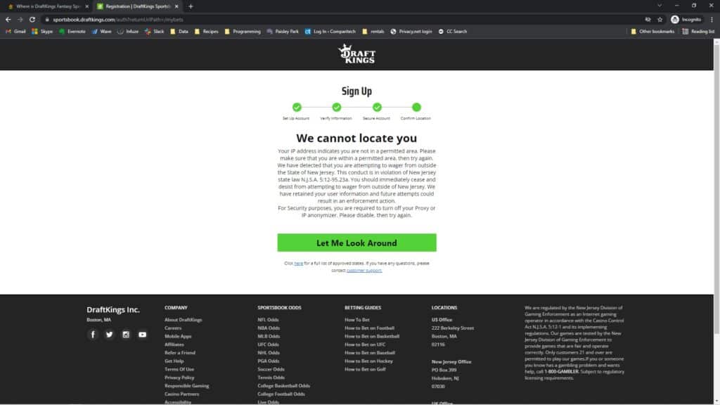 draft kings confirm location
