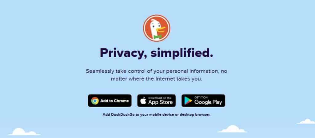 DuckDuckGo homepage.
