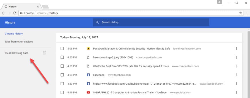 history tab chrome