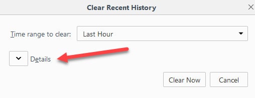 firefox details cache clear