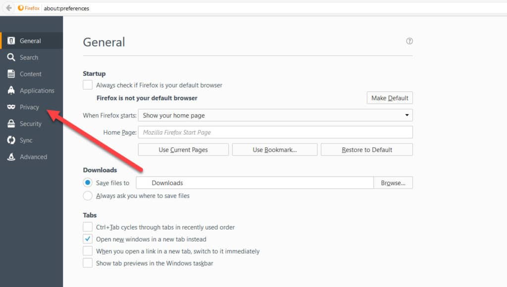 privacy firefox link