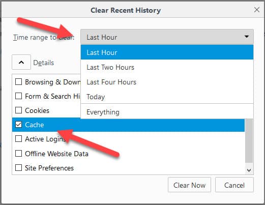 hour cache clear firefox
