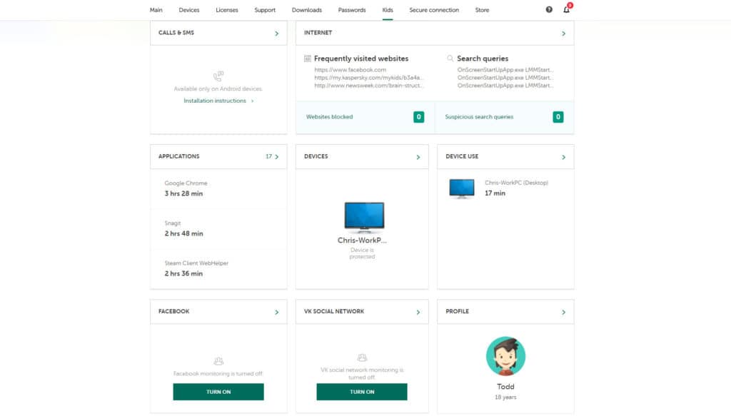 safe kids dashboard settings