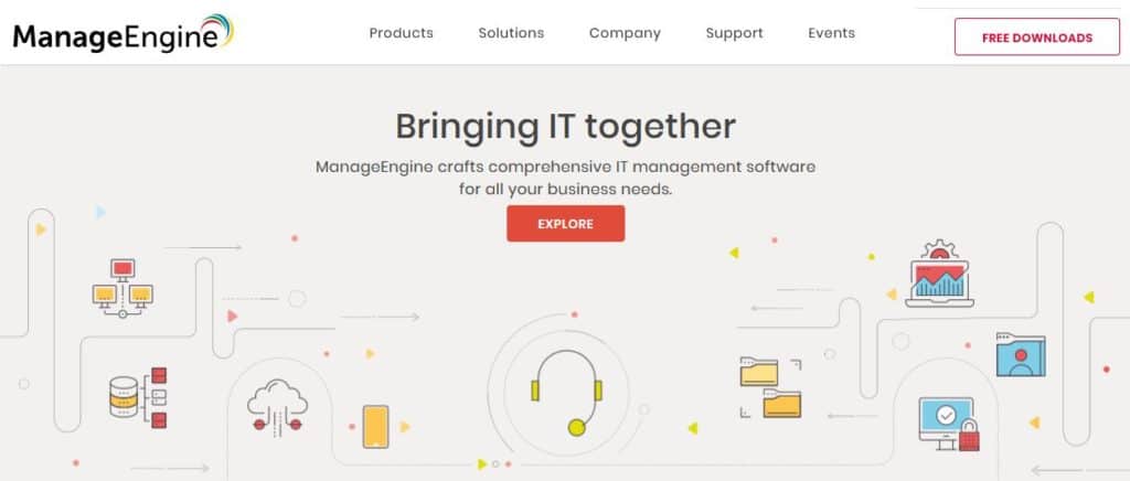 ManageEngine Mobile Device Manager Plus homepage.