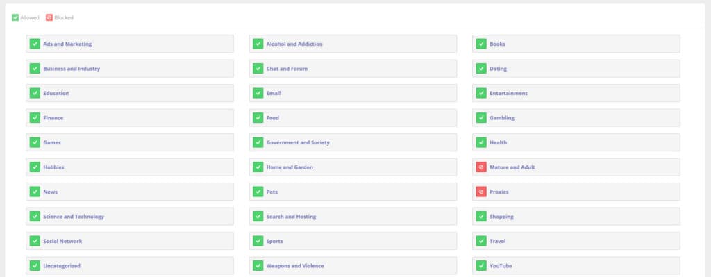 mobicip filter categories