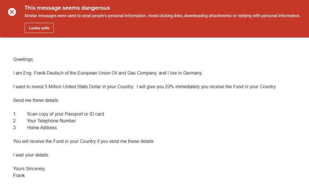 Phishing email.